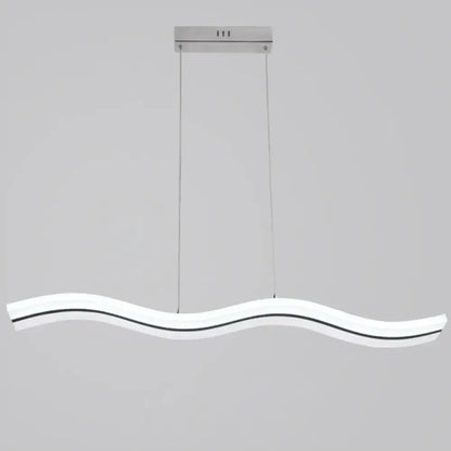 Modern chrome wave led island lighting fixture with a white acrylic body and polished chrome hardware in modern style