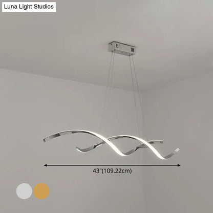 Modern chrome wave led island lighting with sleek flowing wave design and dual color options for led island lighting