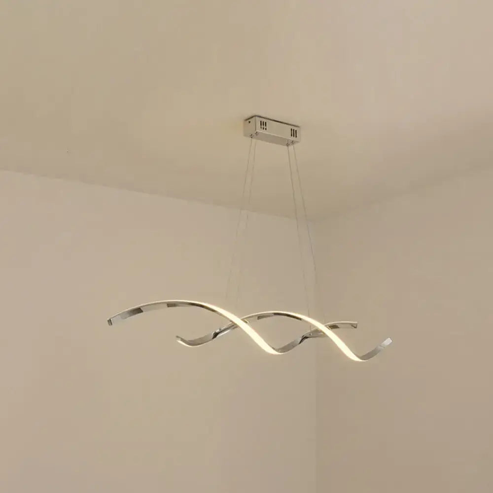 Modern chrome wave led island lighting with sleek flowing double-spiral design for stylish led island lighting