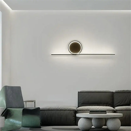 Modern circle straight bar wall lamp with a circular illuminated face and sleek base for bedroom and living room decorbites circle straight
