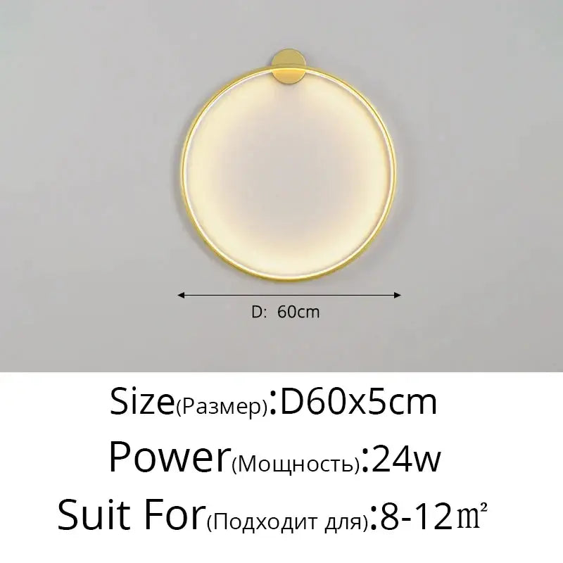 Modern circular black led wall lights with gold-toned fixture 60cm diameter and soft diffused glow for decorbites led wall use