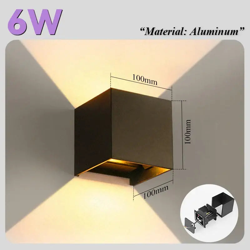 Modern circular black aluminum cube-shaped wall light with 6w power and geometric design for garden decorbites led wall light
