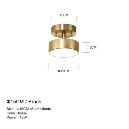 Modern circular brass led ceiling chandelier with 15cm brass finished lampshade and 12w power for living room decorbites brass led
