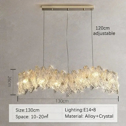 Modern circular glass petal led chandelier with sleek alloy frame and cascading crystals for dining room lighting