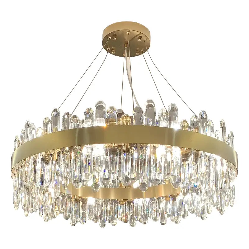 Modern circular gold decorbites crystal chandelier with cascading prisms an exquisite piece for living room decor