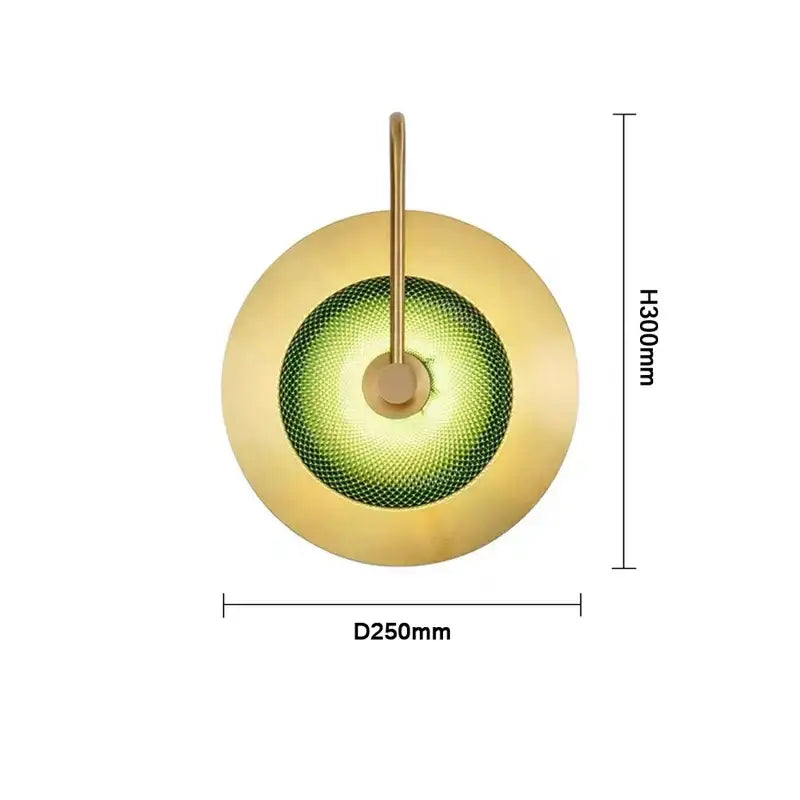 Gold-toned circular green copper wall lamp with textured mesh shade modern decorbites circular green living room sconce