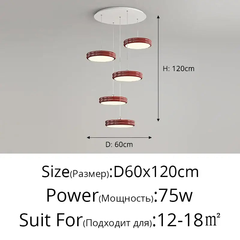 Modern chandelier pendant with five circular shades in warm reddish-brown finish for dining room decorbites circular modern