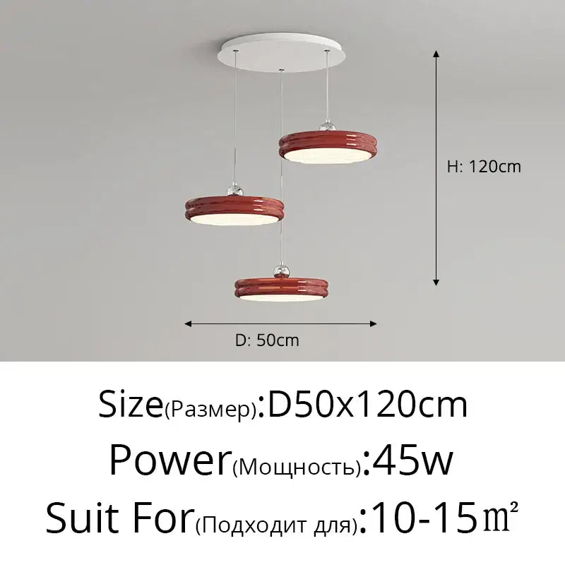 Modern chandelier pendant with red circular lights chrome hardware and white ceiling mount for dining room decorbites circular modern