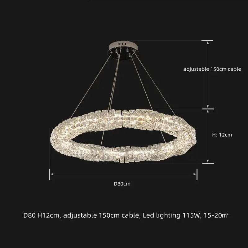 Modern circular textured crystal chandelier pendant light with adjustable 150cm cable for living room decorbites dimmable crystal