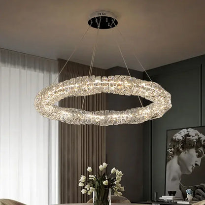 Modern circular textured crystal chandelier pendant light with warm led lighting ideal for living room decorbites dimmable crystal