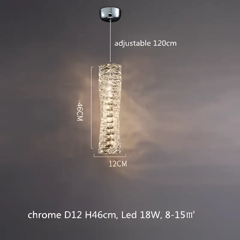 Chrome-finished cylindrical pendant light with textured crystal design and adjustable 120cm length for modern decorbites dimmable crystal chandelier