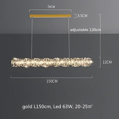 Gold-colored modern pendant light with circular textured crystal design and adjustable hanging length for living room decorbites dimmable crystal chandelier