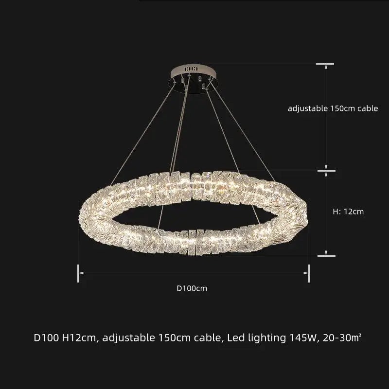 Modern circular textured crystal chandelier pendant light with adjustable 150cm cable by decorbites dimmable crystal