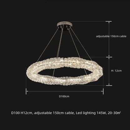 Modern circular textured crystal chandelier pendant light with adjustable 150cm cable by decorbites dimmable crystal