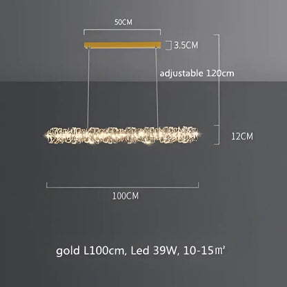 Gold-colored modern circular textured crystal chandelier pendant light with sparkling elements decorbites dimmable crystal design