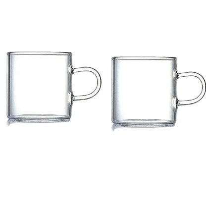 Modern clear 2pc 120ml glass handle coffee cups with transparent handles and minimalist design for dining room use
