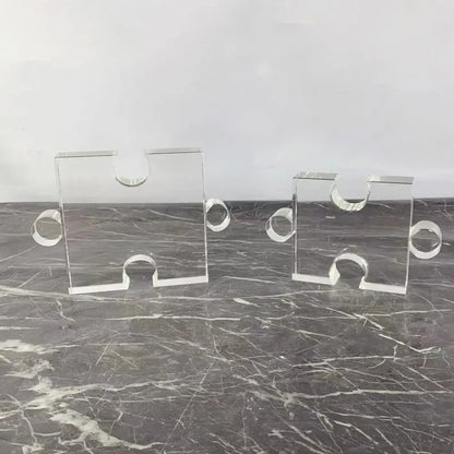 Modern clear acrylic crystal geometric puzzle bookends for living room decor featuring decorbites crystal geometric design