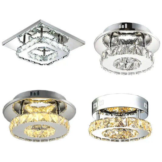 Modern clear and amber crystal led ceiling lights with chrome frames and cascading glass elements by decorbites crystal led