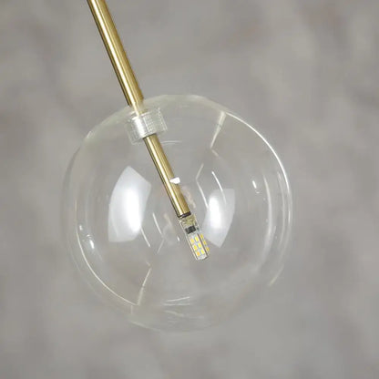 Modern clear bubble glass ball pendant light with brass-finished rod and led bulb for kitchen decorbites bubble glass