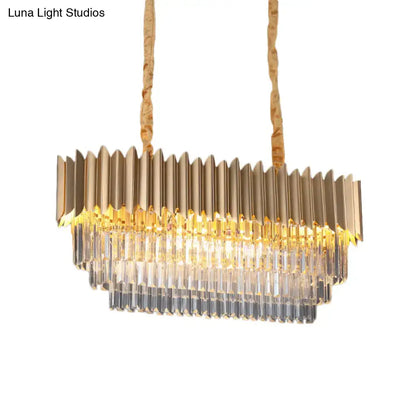 Gold-toned DecorBites modern crystal prism pendant lamp with layered faceted crystals and textured cords in gold finish