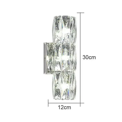 Modern clear faceted crystal wall lamp with three stacked glass segments and silver bracket by decorbites crystal high-end