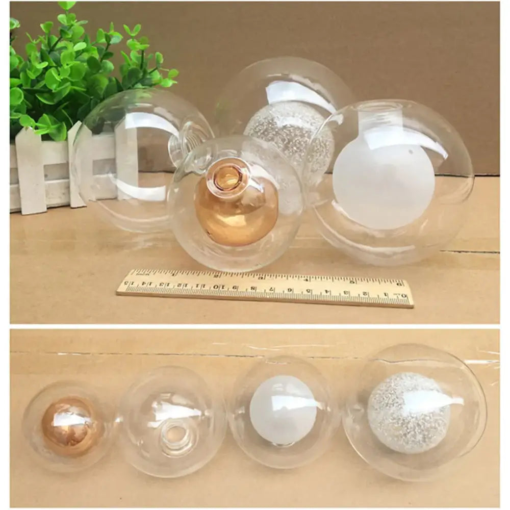 Modern clear and frosted glass shade cover replacement featuring clear plastic ornaments with gold white and silver glitter interior
