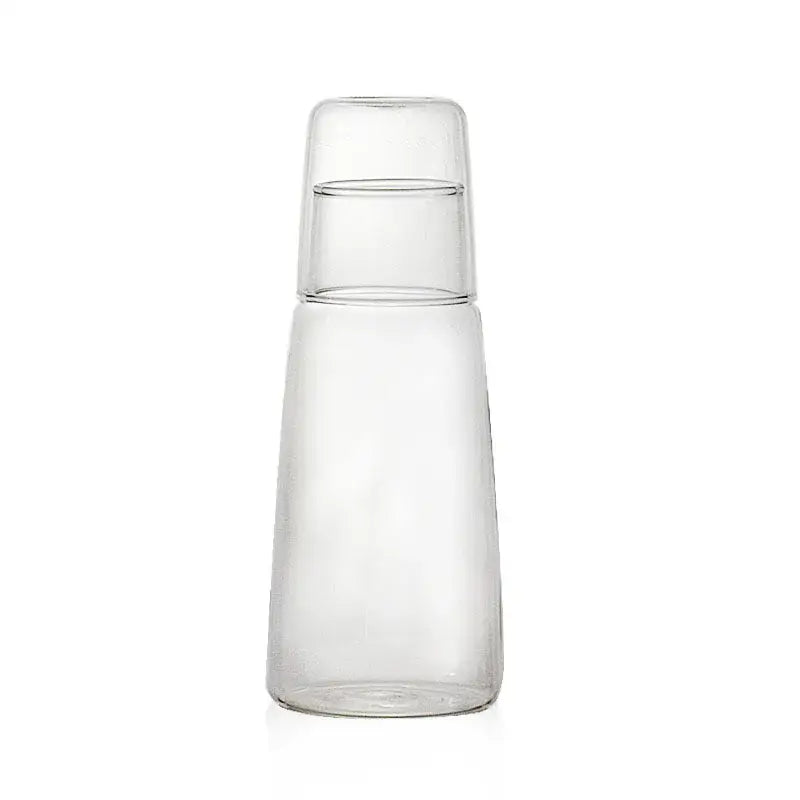 Modern clear glass bedside water carafe set with cup by decorbites featuring a minimalist design and matching lid