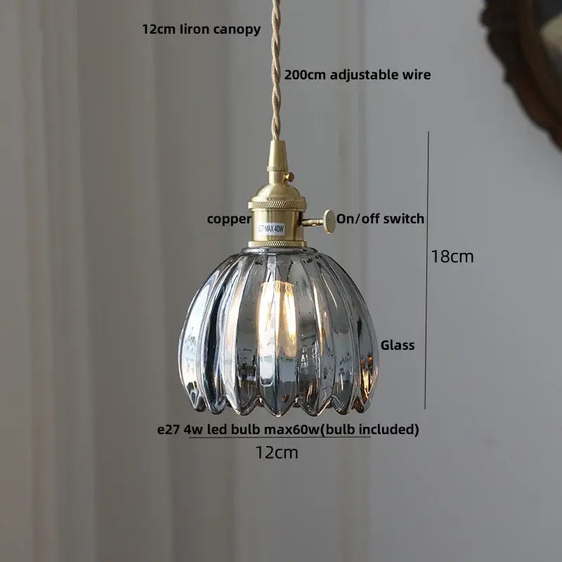 Vintage-style pendant light with fluted translucent clear glass and brass finish for kitchen decorbites clear glass copper