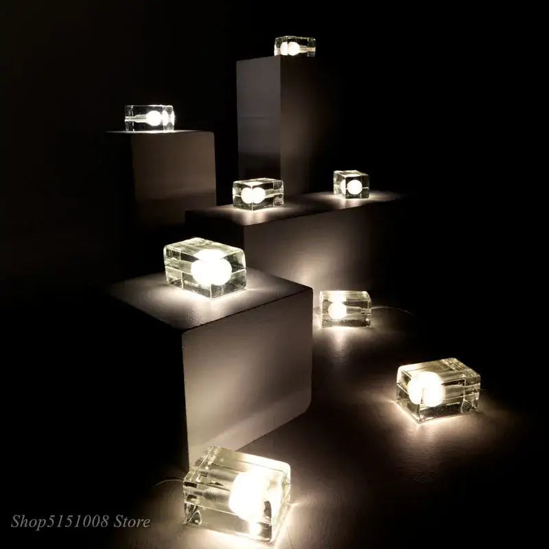 Modern clear glass cube led table lamp with warm white led bulbs ideal for bedroom nightlight use