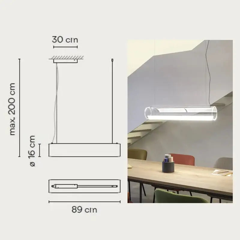 Modern clear glass cylinder chandelier dining room pendant light with sleek transparent glass and frosted white led lighting