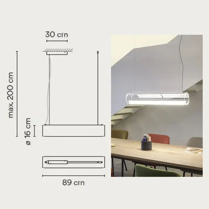 Modern clear glass cylinder pendant light with frosted white led lighting for dining room use