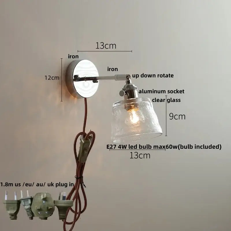 Modern wall lamp with clear glass shade and polished iron base featuring an e27 4w led bulb for bedroom decorbites clear glass
