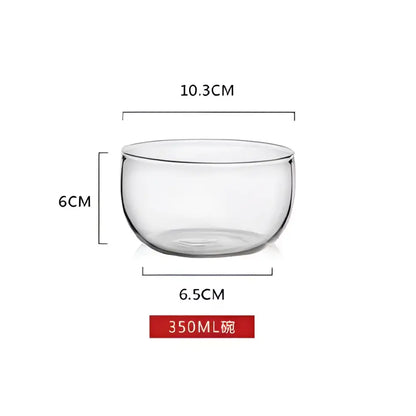 Modern clear glass salad bowl set featuring a 10.3cm diameter smooth rim glass salad bowl for elegant serving or storage