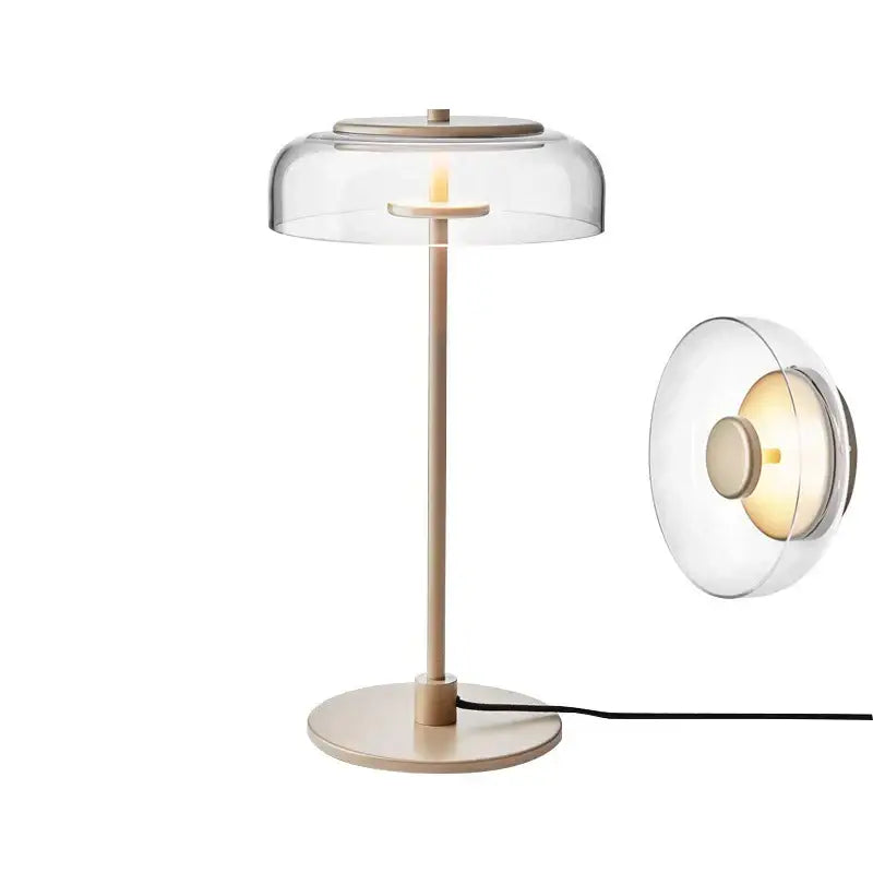 Modern table lamp with clear glass dome beige metal base and candle style bulb ideal for bedroom decorbites clear glass