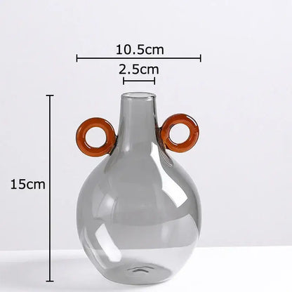 Modern clear glass vase with amber circular handles for living room decorbites clear glass vase accessory