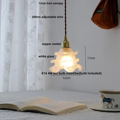 Modern clear glass and white ceramic led pendant lamp with delicate white glass ruffled design and brass copper socket
