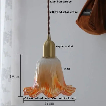 Modern amber-orange glass led pendant lamp with copper socket and iron canopy for kitchen lighting use