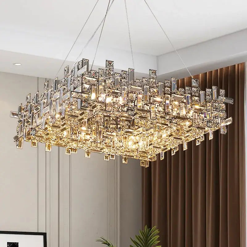 A modern clear and gold elegant crystal chandelier with layered prisms for living room decorbites elegant crystal