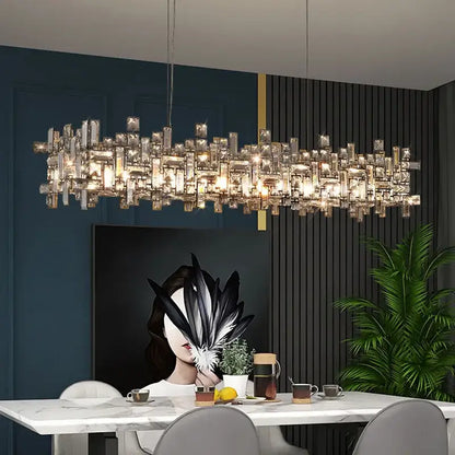 Modern clear and gold elegant crystal chandelier with cascading clear crystal prisms for living room decorbites elegant crystal