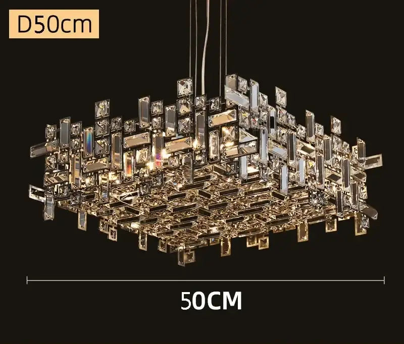 A modern clear and gold elegant crystal chandelier with layered geometric prisms for living room decorbites elegant crystal