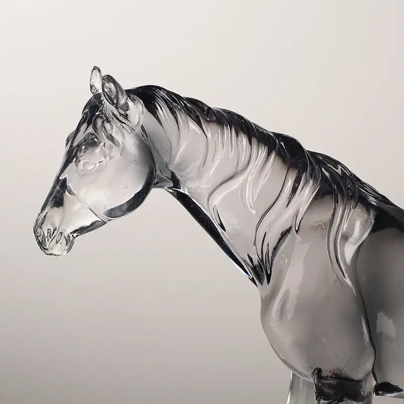 Modern clear horse resin sculpture with black streaks in mane for living room decorbites clear horse decor