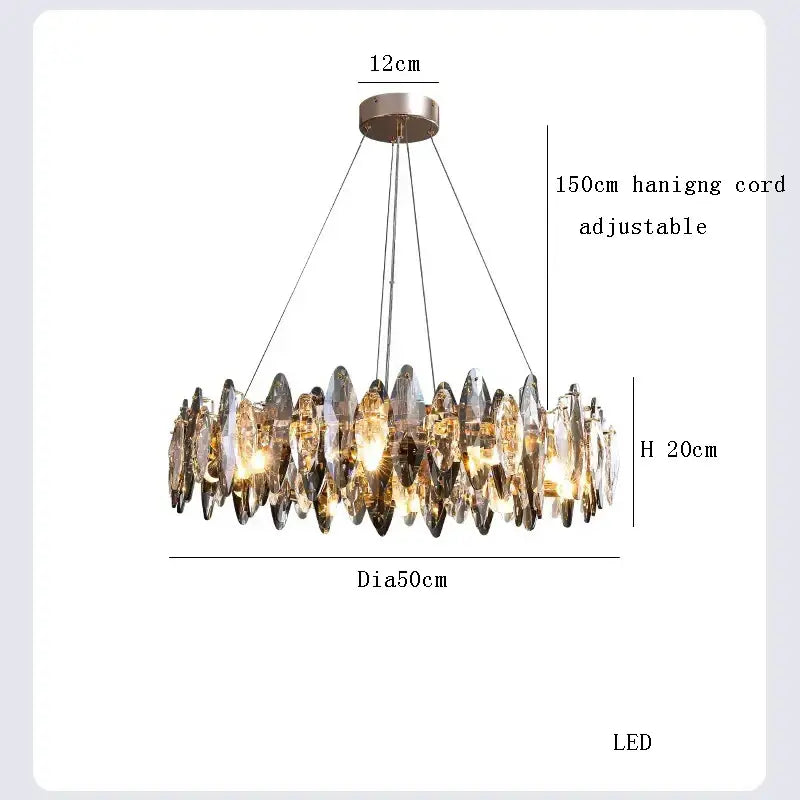 Modern clear and smoky decorbites crystal led chandelier with circular faceted glass pieces and adjustable hanging cord