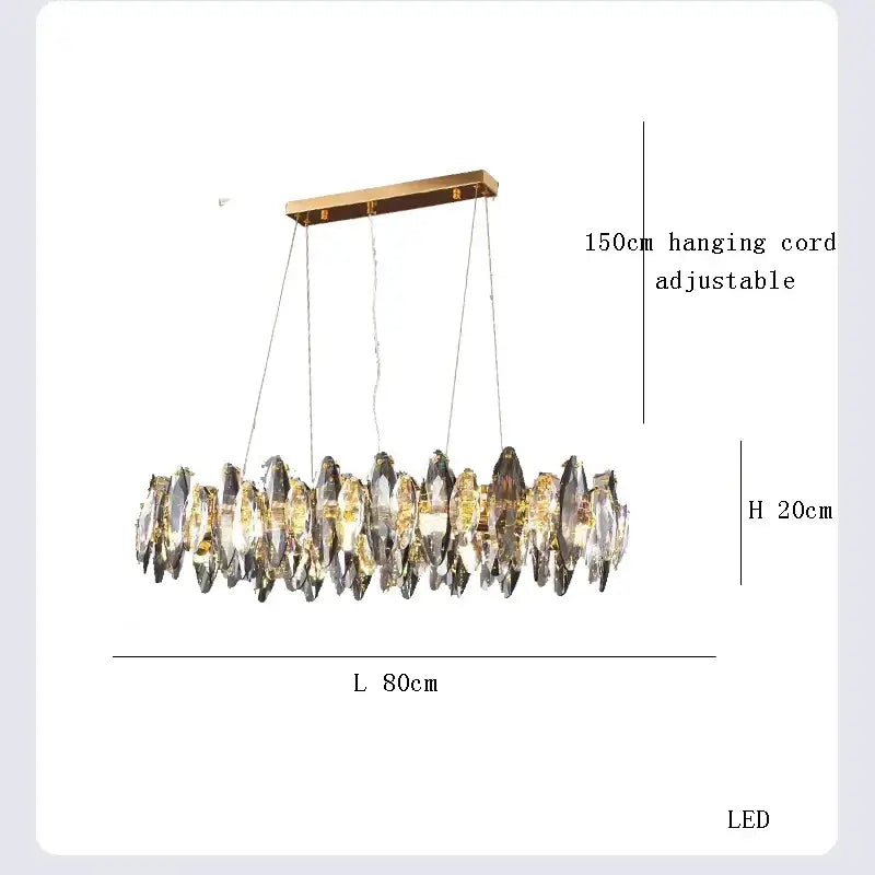 A modern clear and smoky crystal led chandelier with gold-toned metal frame by decorbites crystal led for living room decor