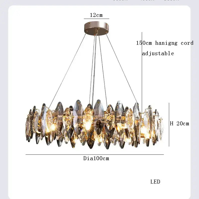 Modern clear and smoky decorbites crystal led chandelier with faceted crystal pendants and adjustable hanging cord for living room decor