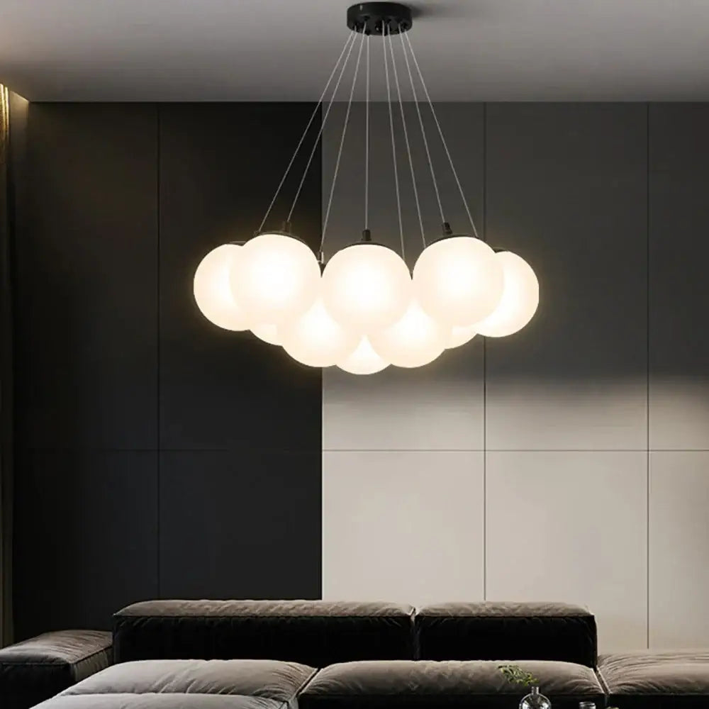 Modern cloud frosted bubble glass ball pendant light with frosted glass spheres and black ceiling fixture for living room decorbites bubble glass