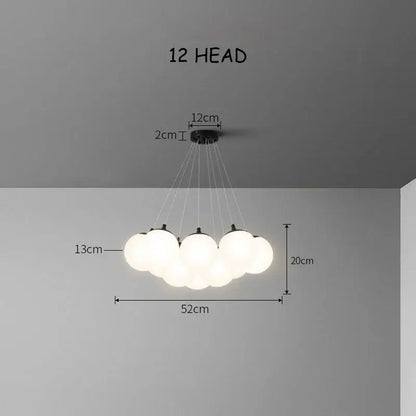 Modern cloud 12-head pendant light with frosted glass ball led bulbs and sleek black metal fixture for living room decorbites glass ball