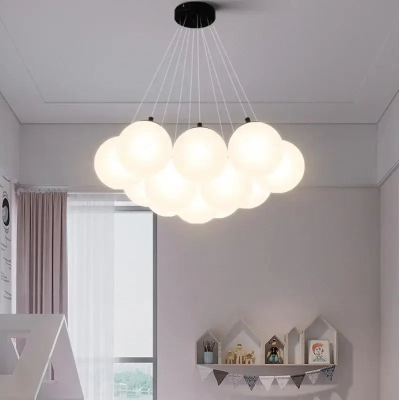 Modern cloud frosted glass ball led pendant light with multiple white glass balls and black ceiling mount for living room decorbites glass ball