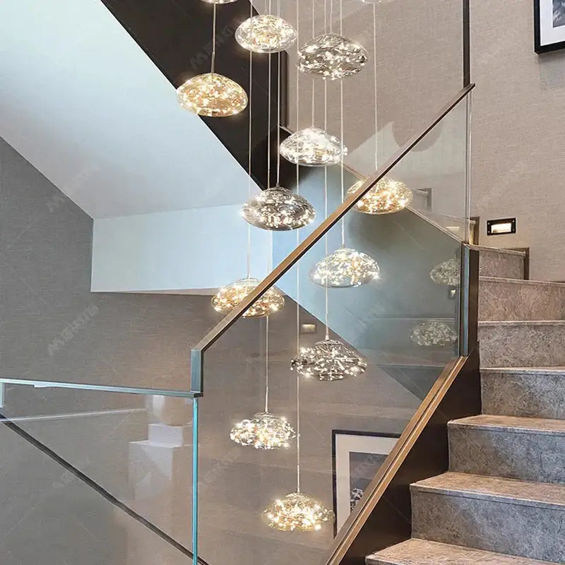 Modern cloud glass crystal pendant chandelier with multiple crystal encrusted pendants as focal point for dining room