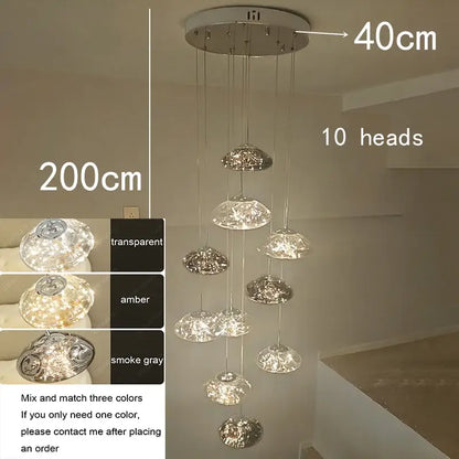 Modern cloud glass crystal pendant chandelier with ten transparent, amber, or smoke gray lights as a dining room focal point