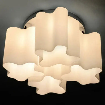 Off-white sculpted glass ceiling light with layered cloud glass led shades for modern bedroom decorbites cloud glass style